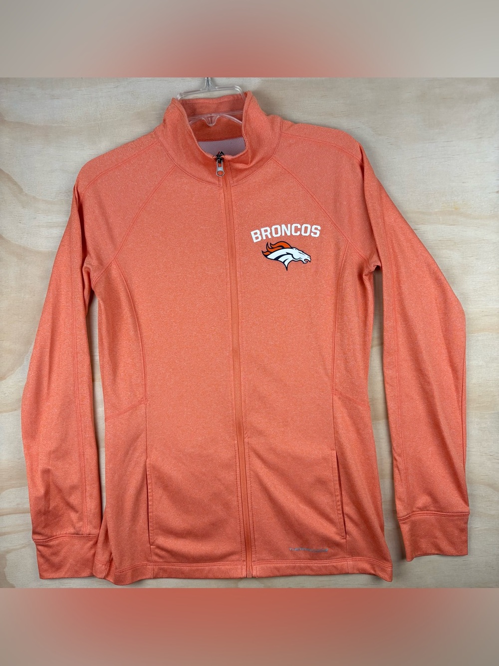 Denver Broncos Majestic Therma Base Full Zip Orange Jacket Thumbholes Womens L